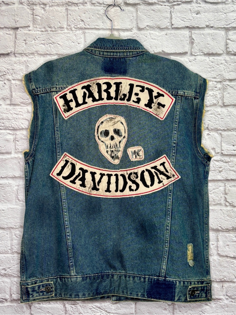 Harley Davidson Mens Recalled DENIM Skull Motorcycle Vest 96476-15VM Size M